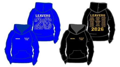 Leavers Hoodie Child Sizes - School logo plus initials on front & names print on back (AWD)
